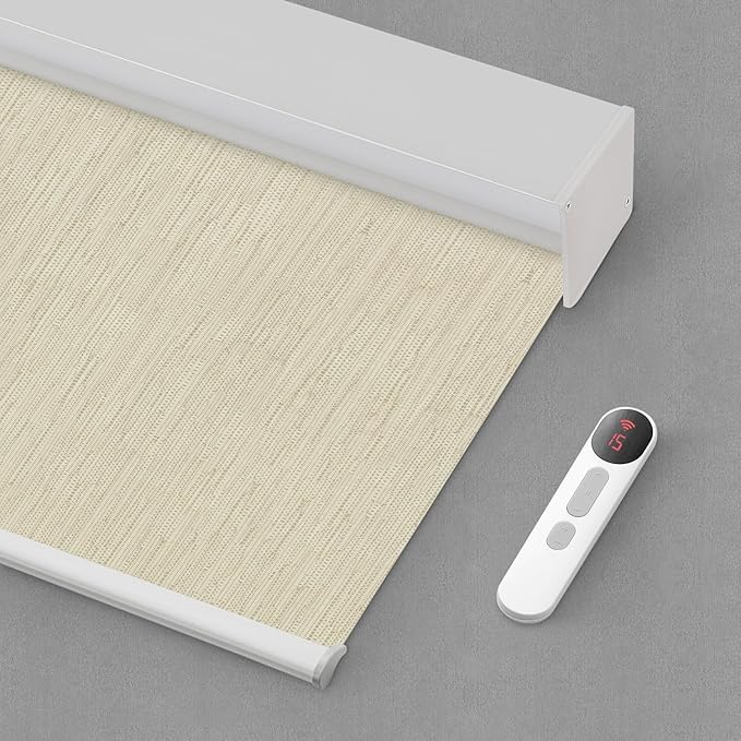 Bringnox Motorized Blinds with Remote,100% Blackout Smart Roller Blinds Compatible with Apple Homekit Google Home and Alexa Via HUB,and Customized (Safari Cream-04)