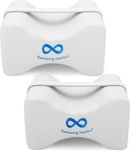 Everlasting Comfort Memory Foam Knee Pillow for Side Sleepers – Sciatica Pain Relief, Adjustable Strap – Leg Pillow for Knee, Back & Hip Alignment (Pack of 2)