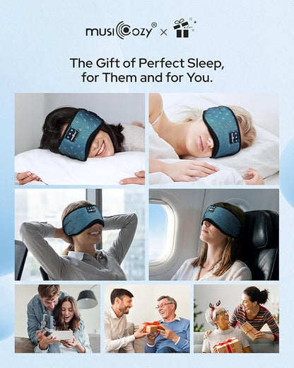 MUSICOZY Bluetooth Sleep Headphones for Side Sleepers, Wireless Headphones with Ultra-Thin Speakers in Comfortable Eye Headphone for Sleeping, Travel, Workout(Mesh Blue)