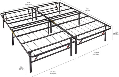 Amazon Basics Bed Frame with Storage, Foldable Metal Platform, Sturdy Steel, No Box Spring Needed, 14-inch High, Tool-Free Setup, Noise Free, Easy Assembly, Queen Size, Black