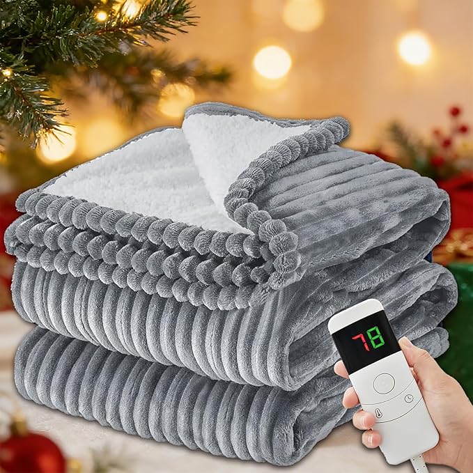 Electric Blanket Full Size, 72''x84" Heated Blanket, Over-Heat Protection, 10 Heating Levels 5 Time Settings, Auto-Off, Flannel & Sherpa Blanket Fast Heating, ETL Certification, Machine Washable