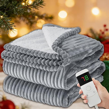 Electric Blanket Full Size, 72''x84" Heated Blanket, Over-Heat Protection, 10 Heating Levels 5 Time Settings, Auto-Off, Flannel & Sherpa Blanket Fast Heating, ETL Certification, Machine Washable