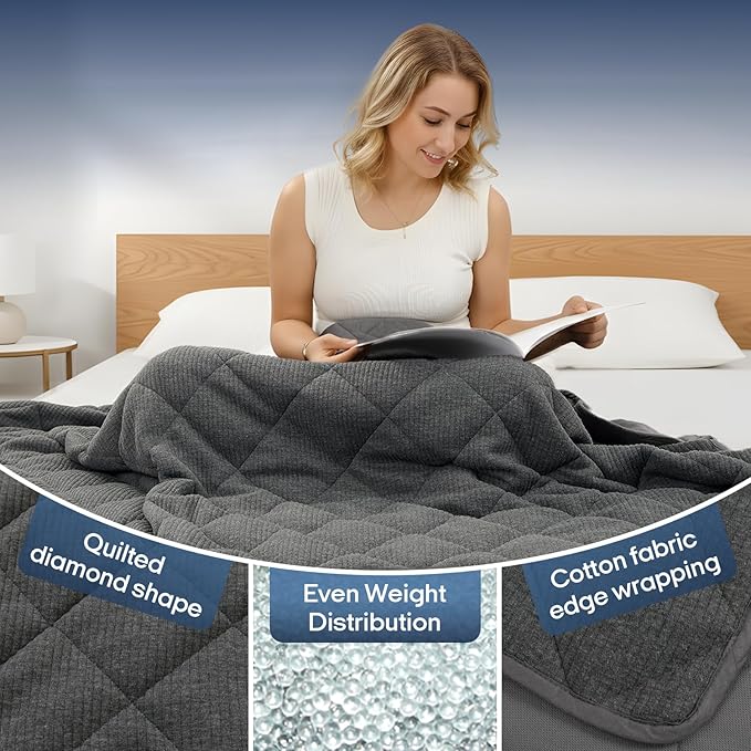 ZonLi 20lbs Weighted Blanket for Adults Sleeping, Double-Sided All Season Reversible 75D Cooling Mesh & Warm Ribbed Microfiber, 48"x72" Grey, Machine Washable