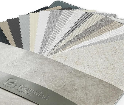 Graywind 100% Blackout Roller Shades Window Blinds for Home and Office Cordless Blinds (100% Blackout Waterproof Shade Fabric Samples)