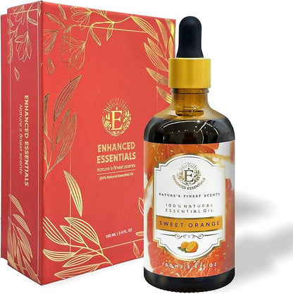 Luxurious Sweet Orange Essential Oil by Enhanced Essentials| Slow Distilled & Pure| for Home Cleaning,Diffusers,Skin & Hair Care,Aromatherapy,Bath,Soap & Candle Making|with Glass Dropper|100 ml