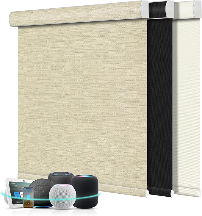 Aprilsmart Motorized Blinds with Remote,Compatible with Apple HomeKit Alexa Google Home- Voice and app Control,Motorized Roller Shades 100% Blackout Custom Size (Safari Cream-04)