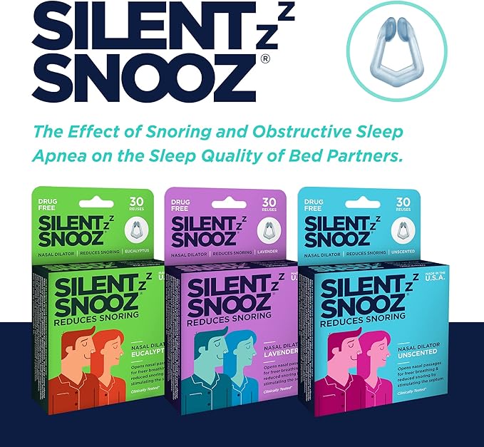 Silent Snooz Nasal Dilator Anti Snore Device | Made in USA - Reusable Unscented Nose Vent (30 Uses)