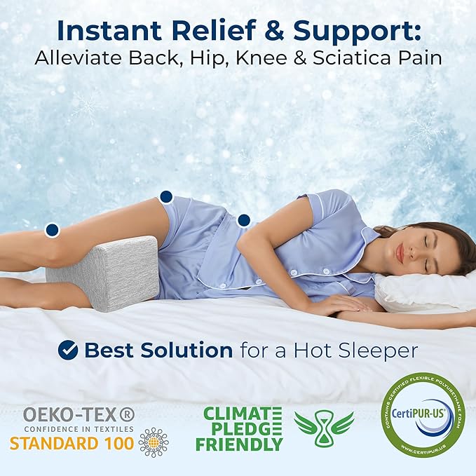 5 STARS UNITED Large Knee Pillow for Side Sleepers - Hip Pain Relief, Memory Foam Leg Cushion for Side Sleeping - Between Legs Pillow for Sciatica & Lower Back Pain, Arctic Gray