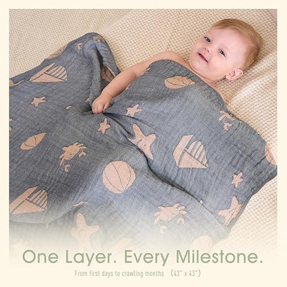 Ultra Soft Muslin Baby Blanket, A Versatile Swaddle and Crib for Babies, Toddlers, Boys, and Girls (1 Pack Ocean)