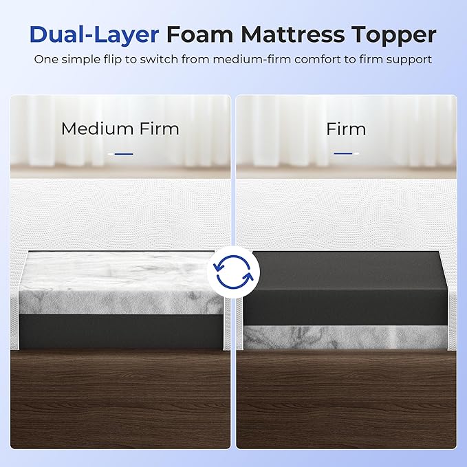 Cooling Mattress Topper Twin Size 4 Inch, Cooling Gel & Bamboo Charcoal Memory Foam Mattress Topper for Back Pain Relief, Firm Dual-Layer Foam Bed Pad with Removable Cover College Dorm