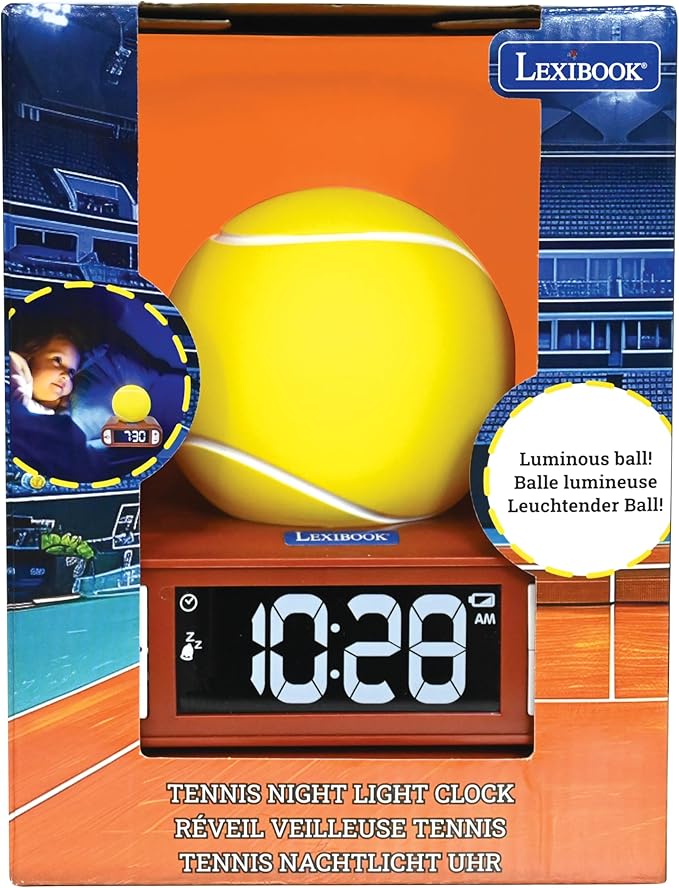 LEXiBOOK, Tennis, Tennis Nightlight Alarm Clock, Sounds and Melodies, Backlit LCD Screen, Luminous, Snooze, RL800T