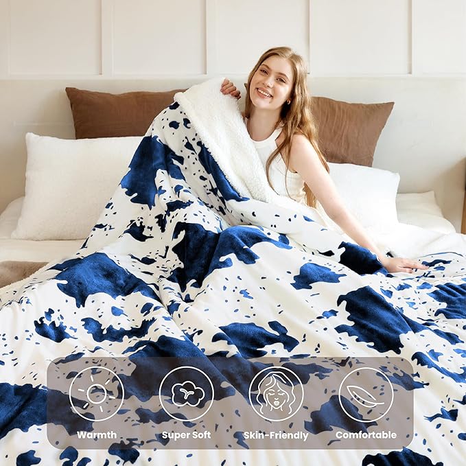 Heated Blanket King Blanket - Fast Heating Electric Blanket, Soft Flannel Heated King with 4 Time Settings,10 Heating Settings, Warm Gifts for Women & Mom & Grandma(90"x100"Cow Print Blue)