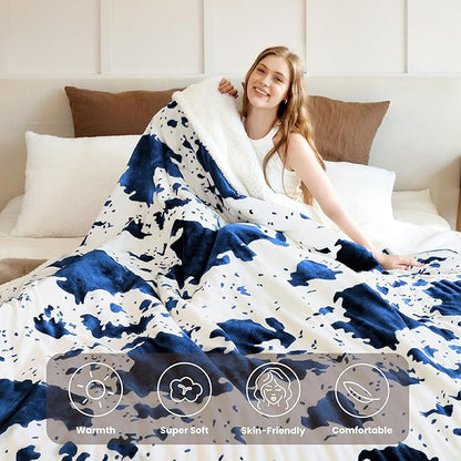 Heated Blanket Queen Blanket - Fast Heating Electric Blanket, Soft Flannel Heated Queen with 4 Time Settings,10 Heating Settings, Warm Gifts for Women & Mom & Grandma(84"x90"Cow Print Blue)