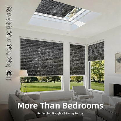 ZSTARR Motorized Skylight Shades Blackout Cellular Honeycomb Electric Blinds with Solar Panel Cordless Rechargeable with Remote for Roof and Slanted Windows Custom Size (Sheer Gunmetal)