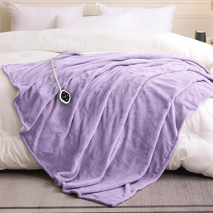 HOMLYNS LuxeHeat Heated Blanket Electric Blanket Twin Size, Soft Flannel Sherpa Heating Blanket with 10 Heat Settings, 1-10 hrs Timer Auto Shut Off (62x84 inches, Purple)