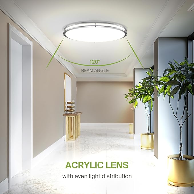 ASD LED 32" Oval Flush Mount Lighting, Close to Ceiling Light Fixture | 3CCT, Dimmable, Energy Star, ETL Listed | 45W 3750LM 3000-5000K 100-277V | Low Profile Double Ring Lamp | Nickel, 2 Pack