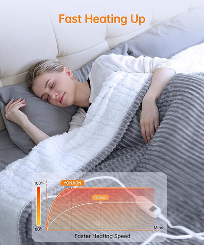 Electric Heated Blanket Throw, Heating Blanket Throw with 4 Timer Settings & 6 Heat Settings, Best Winter Gifts for Men and Women, White Elephant Gifts for Adults (90x100 Inch, Gray)