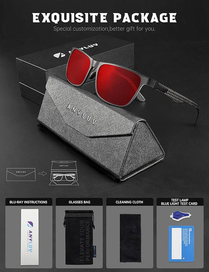 ANYLUV Blue Light Blocking Glasses Men Computer Gaming Glasses Lightweight Al-Mg Metal Anti Eyestrain Eye Protection