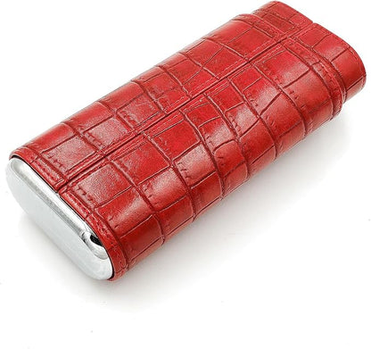 Red Cigar Case with Cutter - Portable Leather Travel Cigar Holder and Small Humidifier Kit for Women