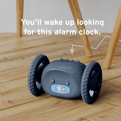 CLOCKY Alarm Clock on Wheels – Loud Rolling Alarm Clock for Heavy Sleepers | Runaway Clock That Jumps & Runs to Wake You Up | Funny Unique Gift for Adults, Teens & Kids Bedrooms (Slate)