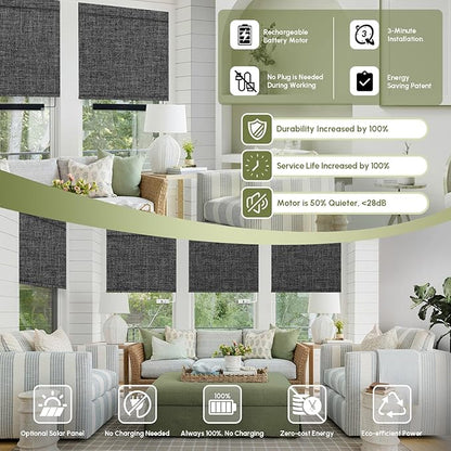FineTell Motorized Blinds with Remote, 100% Blackout Roller Shades Compatible with Alexa,Apple Homekit,Google Home APP and Voice Control, Customized Electric Blinds (100% Blackout Dual Sided Black)