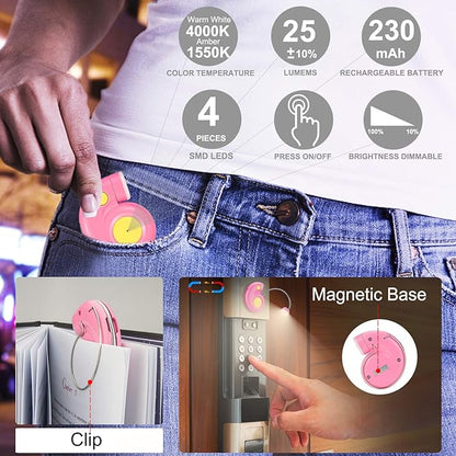 LUXSWAY Rechargeable Reading Book Light for Kids,LED Reading Light for Books in Bed,Amber Book Lights,Flexible Gooseneck,Cute Bookmark Lights for Bookworms-Pink