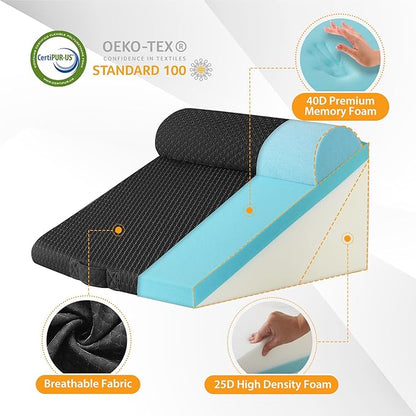 3PCS Wedge Pillow Set for After Surgery, Adjustable 9&12 Inch Bed Wedge Pillow for Sleeping, Incline Pillow Wedge for Headboard, Post Surgery, Acid Reflux, Neck&Back Support, Plush Black