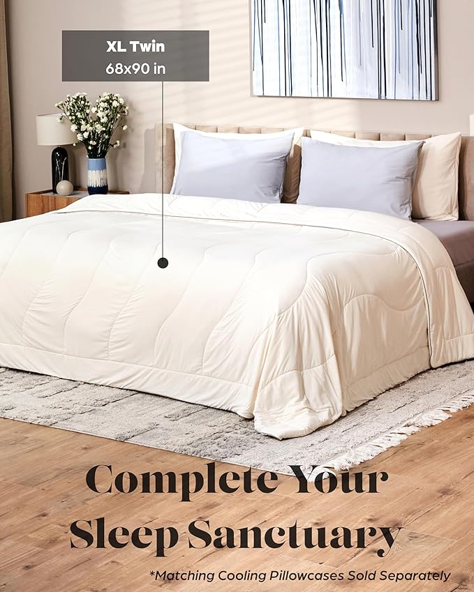 Lavish Comforts® Cooling Comforter Twin XL, Cooling Blankets for Hot Sleepers Must Have, Bed Cooling Ice Cold Blanket Breathable Lightweight Blanket, 68"x90" Inches, Cool Cream