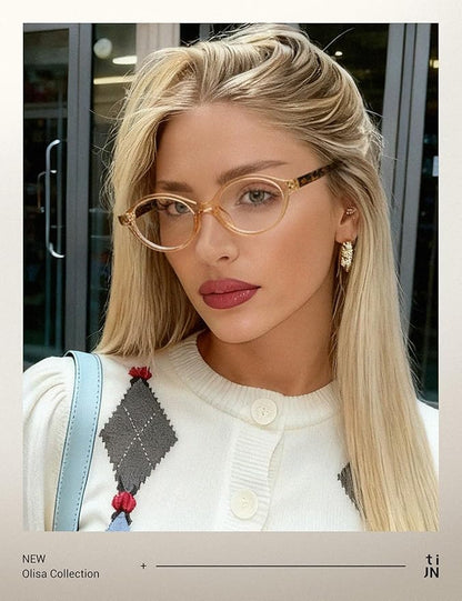 TIJN Olisa Blue Light Blocking Glasses for Women Men,Oval Glasses Frame Bluelight Glasses for Gaming/Computer/Screen