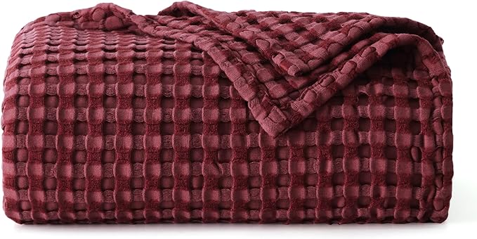 Bedsure Cooling Cotton Waffle Twin XL Blanket - Lightweight Breathable Blanket of Rayon Derived from Bamboo for Hot Sleepers, Luxury Throws for Bed, Couch and Sofa, Dark Red, 66x90 Inches