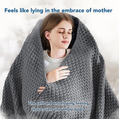Topcee Knitted Weighted Blanket - 60"x80" 20lbs Queen Size Cooling Chunky Knit Heavy Blanket for Adults Cable Yarn Knit Decorative No Beads Soft Cozy and Cooling Weighted Throw Machine Washable