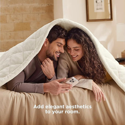 Bedsure Electric Blanket Queen Size - Dual Control Heated Weighted Blanket Queen with 10 Heat Settings, Fast Heating with 10 Time Settings (84x90 inches, Ivory)