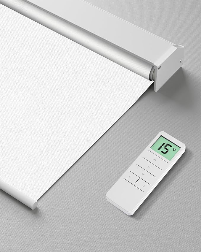 Motorized Roller Shade with Remote Control, Blackout Electric Shade for Windows Compatible with Alexa Google via Hub, Rechargeable Smart Window Blind Customized Size (Pure White)