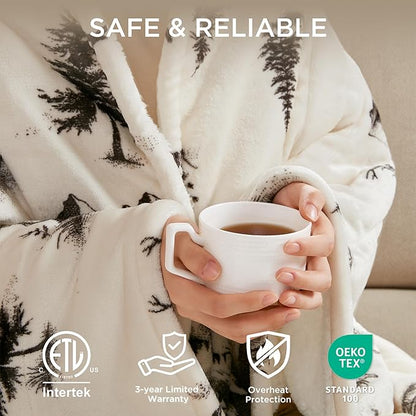 Woolrich Heated Throw Blanket with Ultra Soft Plush and Sherpa Reverse, 12 Heat Settings, Auto Shut-Off, Farmhouse & English Country Gift Throw – Deer Toile Pattern, 50"x60"