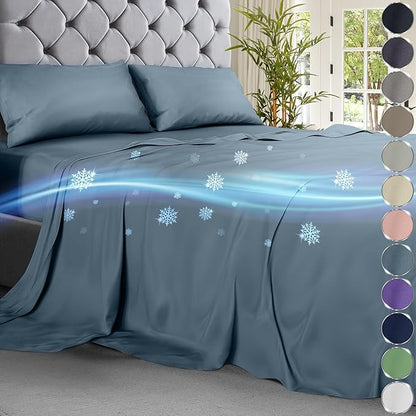 DECOLURE Cooling Bed Sheets King Set 4pcs - Luxurious & Ultra-Soft King Size Cooling Sheets for Hot Sleepers - Comfortable & Cool Bamboo Viscose Microfiber Sheets King Size w/Deep Pockets (Light Blue)