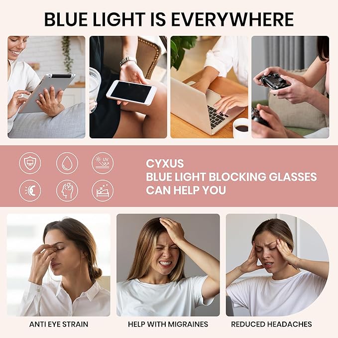 Cyxus Blue Light Glasses for Woman, Fashion Computer Glasses on Office Reduce Eye Strain Anti Migraine for Working Reading