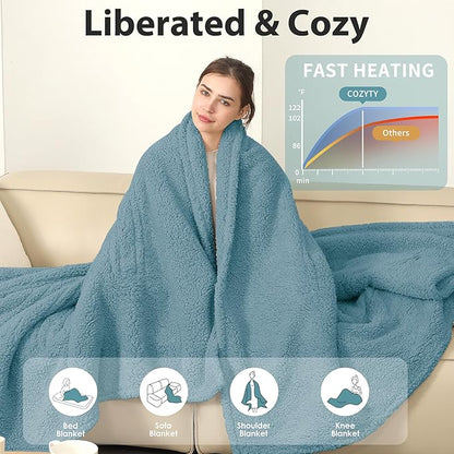 King Electric Blanket Sherpa, 100"x 90" Heated Blanket Dual Control, 5 Heat Settings, 10H Auto Off, Machine Washable, ETL Safe, Slate Blue