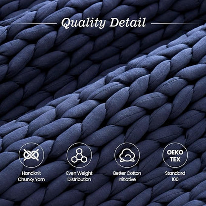 Hand-Knit Weighted Blanket for Adults, Chunky Knit Blanket, Cooling,Breathable,Sustainable,Machine Washable,Organic Cotton,Valentine's Day Birthday Gifts for Mom Women(Blue,40"*60",8lbs)