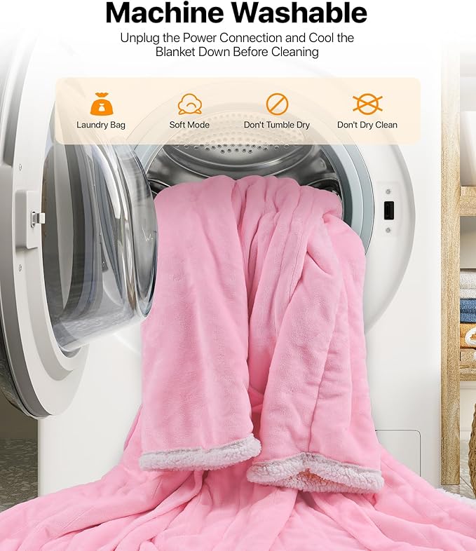 SIHOHAN Heated Throw Blanket Wearable Blanket Throw with Foot Pockets, Sleeves Flannel & Sherpa Wearable Blanket 8 Heating Levels & Timer Snuggle Blankets for Home Office-Electric Blanket 50*60" Pink