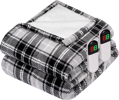 Electric Heated Blanket 84"x90",Fast Heating Queen with 8 Hours Auto Off/8 Heats Levels,Soft Grey Plaid Sherpa Electric Blanket with ETL Certification & Over-Heat Protection