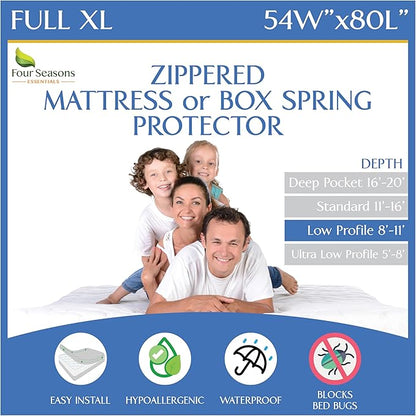 Full Extra Long (XL) Mattress Protector 54x80 Waterproof Zippered Encasement Premium Bed Cover Protects Against Dust (8"-11" Depth)
