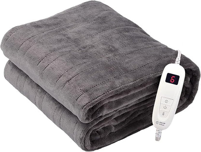 Tefici Electric Heated Blanket Throw, Super Cozy Soft 2-Layer Flannel 50" x 60" Heated Throw with 6 Heating Levels & 4 Hours Auto Off, Machine Washable, ETL&FCC Certified, Home Office Use,Grey