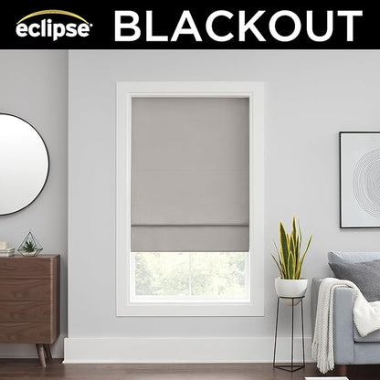 Eclipse Kylie 100% Blackout Window Roman Shade, 23 in Wide x 64 in Long, Cordless, Thermal and Noise Reducing Interior Shade Window Treatment for Home Privacy & Energy-Efficiency, Grey
