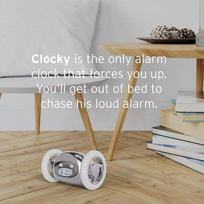CLOCKY Extra Super Loud Alarm Clock for Heavy Sleepers Adults Kids Teens Bedroom, Move Jump Roll Run Away Easy to Set Smart Digital Mirror Alarm Clock on Wheels -Funny Gag Gift (Chrome)