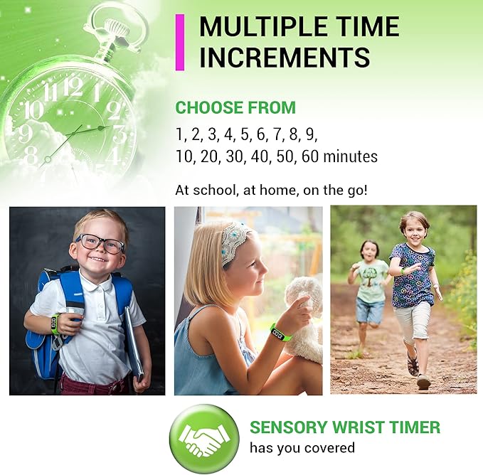 Sensory Wrist Timer for Kids, Teachers, Students, Simple Reminder Watch with Silent Alarm Clock Wristband, Classroom Countdown (Green)