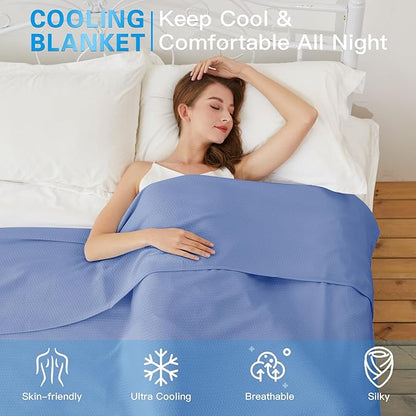 AmyHomie Cooling Blanket, 100% Rayon Derived from Bamboo, Cool Summer Blanket for Hot Sleepers Soft Comfy Lightweight Blankets for All Seasons(Periwinkle Blue, 59×79in)
