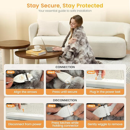 Amélie Home Heated Bubble Faux Fur Blanket Electric - 50"x60" Heating Blanket Throw 2/4/6/8 Hours Auto-Off 8 Heat Level Over-Heat Protection Electric ETL Certification Tie-dye Grey