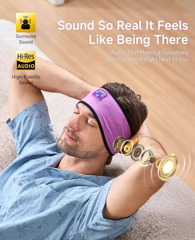 Perytong Sleep Headphones Bluetooth Headband Over On Ear Bluetooth 5.4 Sleeping Earbuds Earphones, Wireless Headphones for Side Sleepers Men Women Sports, Insomnia, Yoga, Air Travel, Meditation