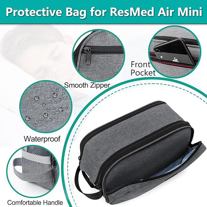 CPAP Travel Bag for ResMed AirMini Machine, Portable Storage Organizer Case Fits for CPAP Machine and Accessorie, Grey