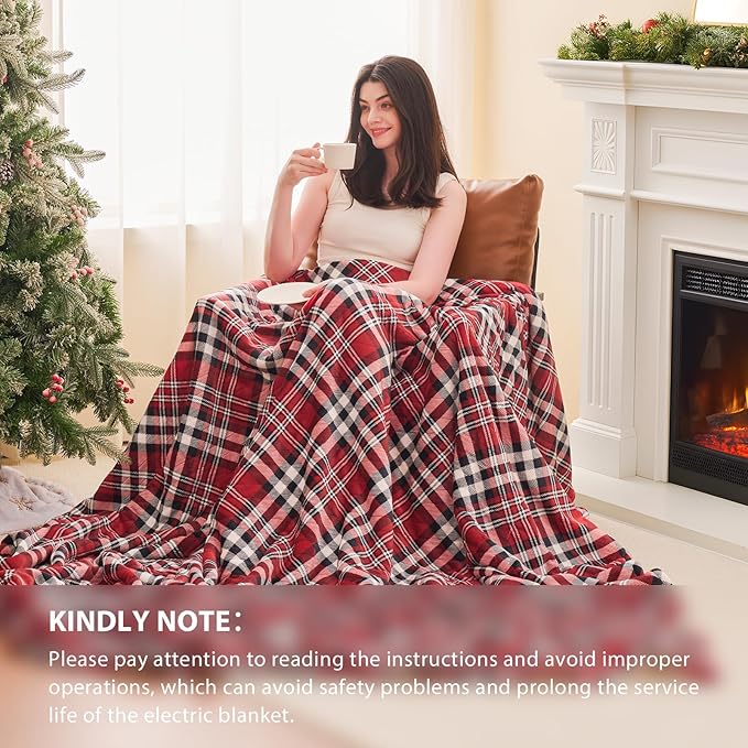 Homemate Electric Blanket Heated Throw - 50“x60“ Ultra Soft Cozy Flannel Heating Blanket with 10 Fast Heat Levels 8 Hours Auto Off Over-Heated Protection ETL Certification Keep Warm in Home Office